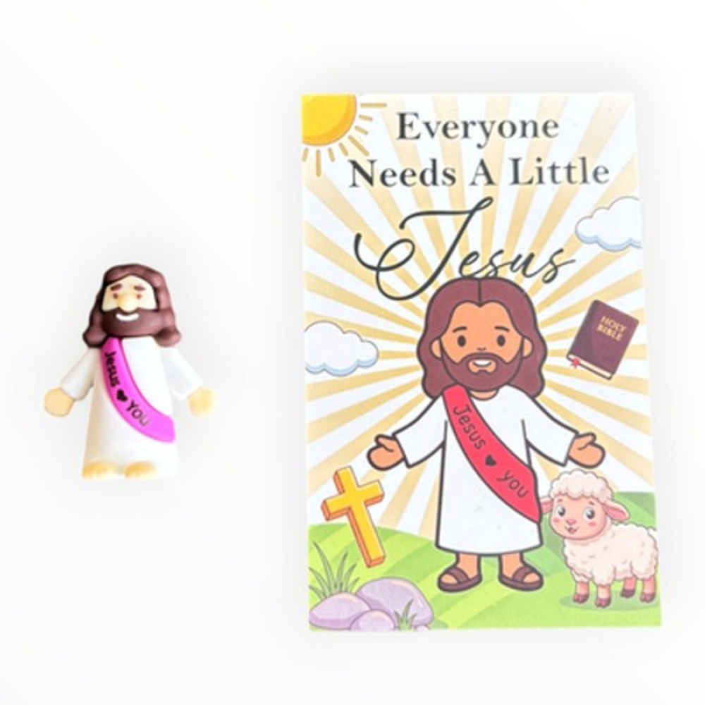 Jesus Figure w/ Little Jesus Bookmark Tract White Pink 1.4" Faith Inspire
